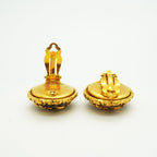 Chanel Earrings Vintage CC Logo Round Circle Lava Motif Gold Plated Black — view 3