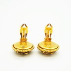 Chanel Earrings Vintage CC Logo Round Circle Lava Motif Gold Plated Black — view 6