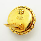 Chanel Earrings Vintage CC Logo Round Circle Lava Motif Gold Plated Black — view 4