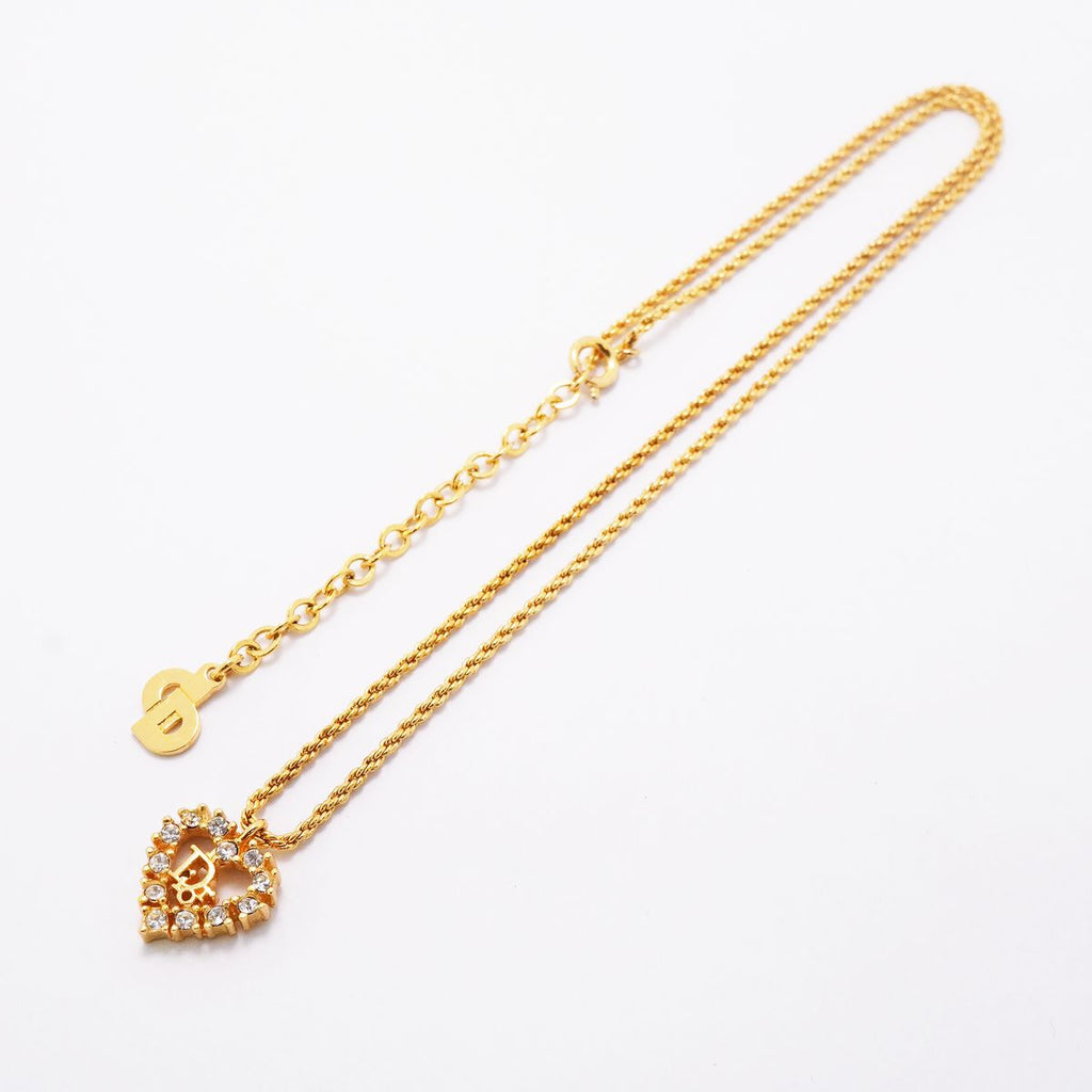 Dior Necklace Logo Heart Motif Gold Plated Rhinestone — view 3