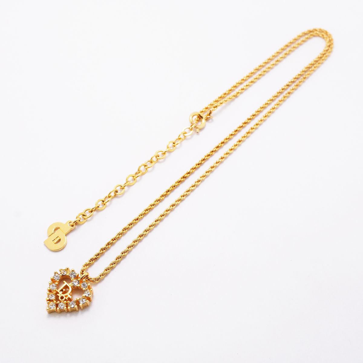 Dior Necklace Logo Heart Motif Gold Plated Rhinestone — view 3