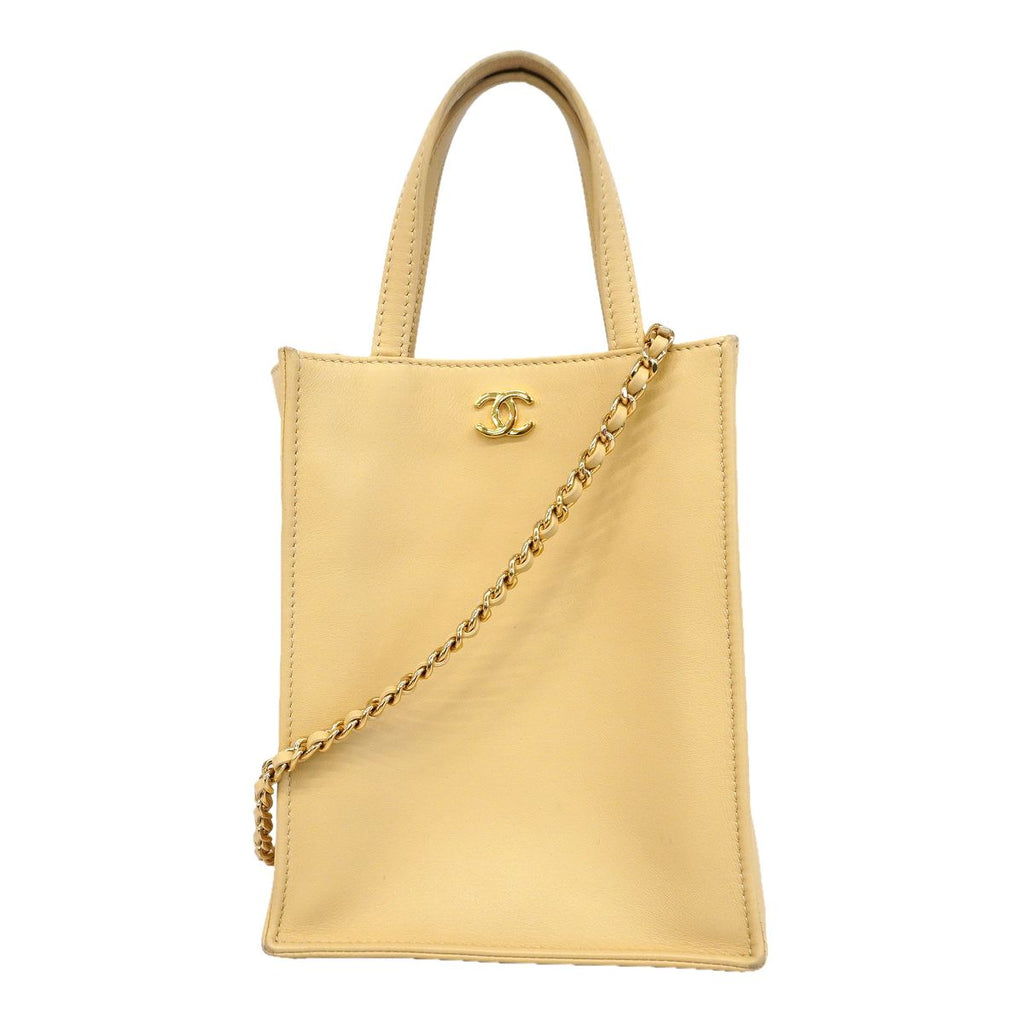 Chanel Handbag Lambskin Beige Gold 2-Way Bag