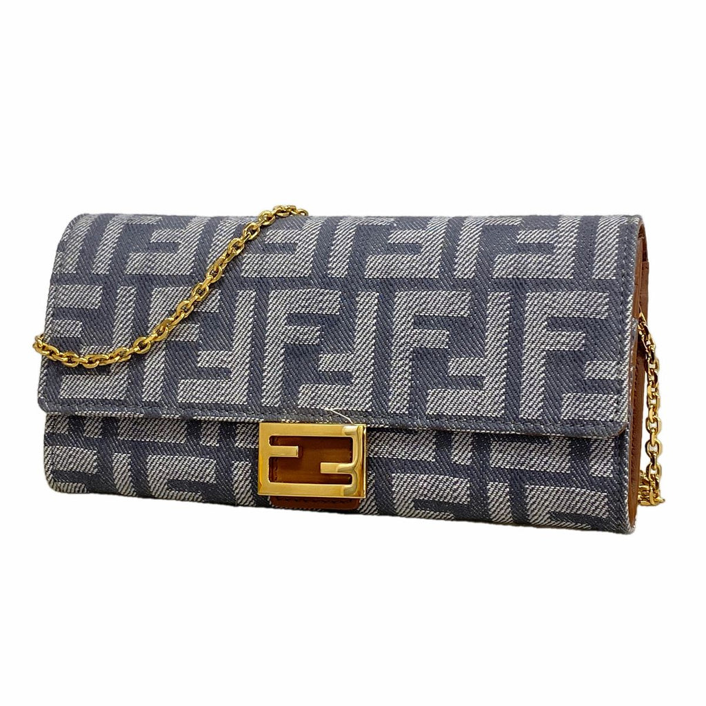Fendi Wallet on Chain Zucca Canvas Gray Gold Shoulder Bag