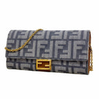 Fendi Wallet on Chain Zucca Canvas Gray Gold Shoulder Bag