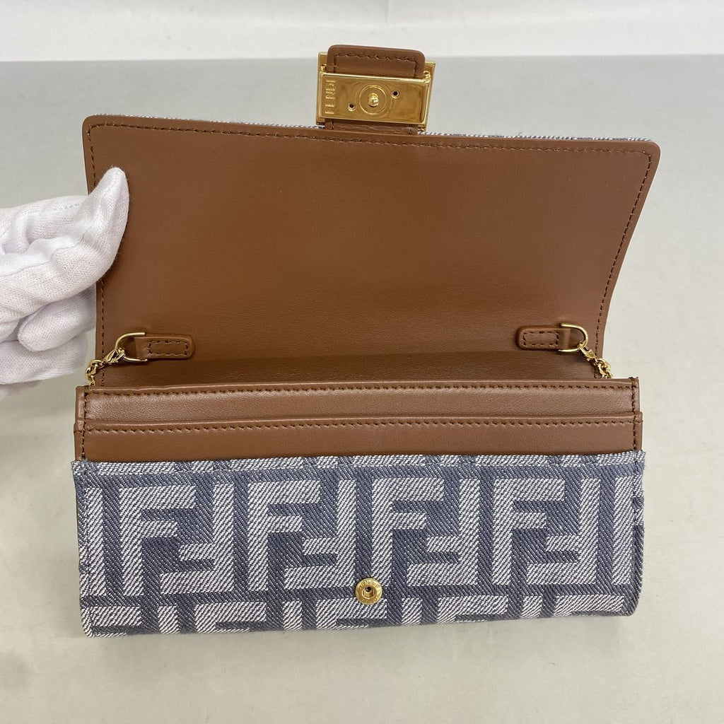 Fendi Wallet on Chain Zucca Canvas Gray Gold Shoulder Bag — view 7