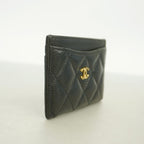 Chanel Card Case Quilted Caviar Leather Black Gold — view 2