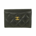 Chanel Card Case Quilted Caviar Leather Black Gold