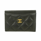 Chanel Card Case Quilted Caviar Leather Black Gold