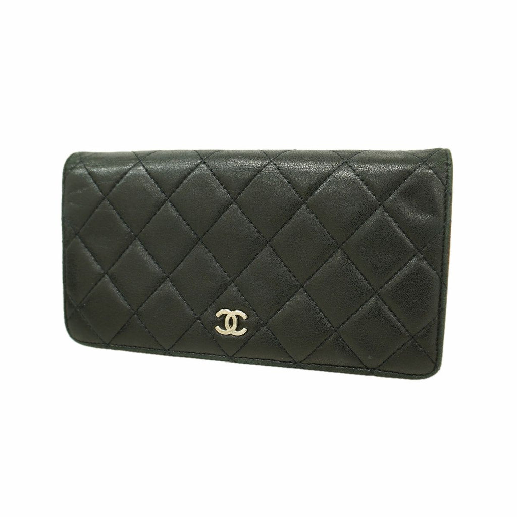 Chanel Wallet Quilted Lambskin Black Silver