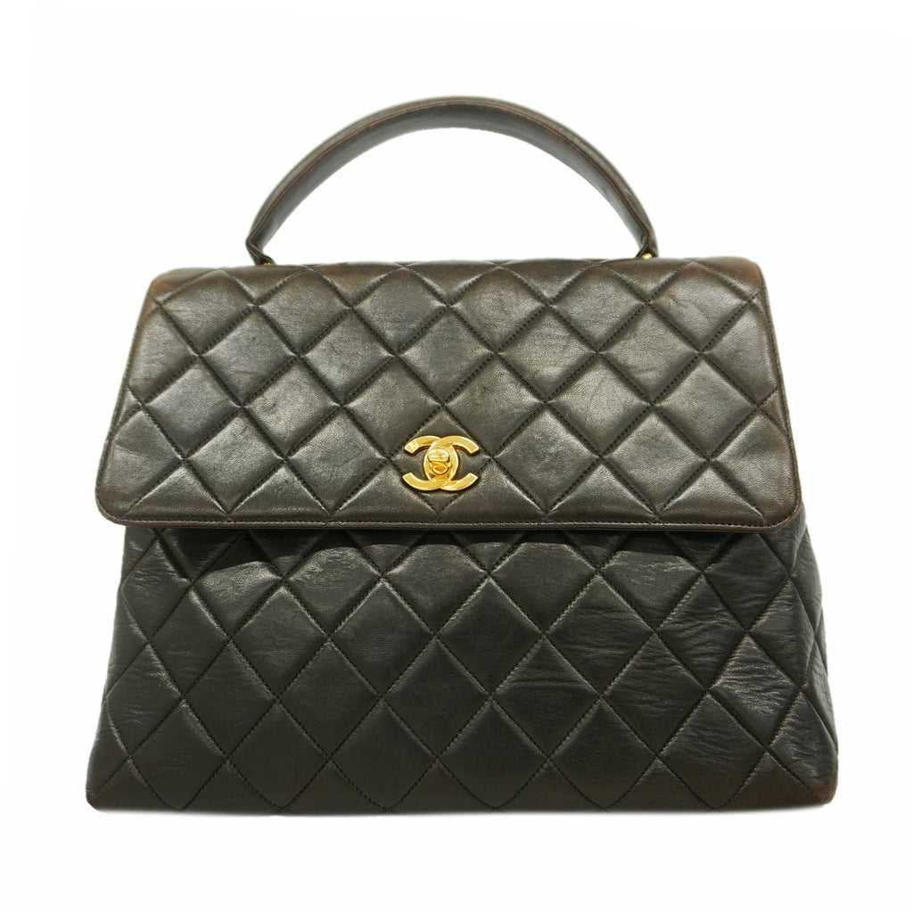 Chanel Handbag Quilted Lambskin Black Gold