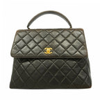 Chanel Handbag Quilted Lambskin Black Gold