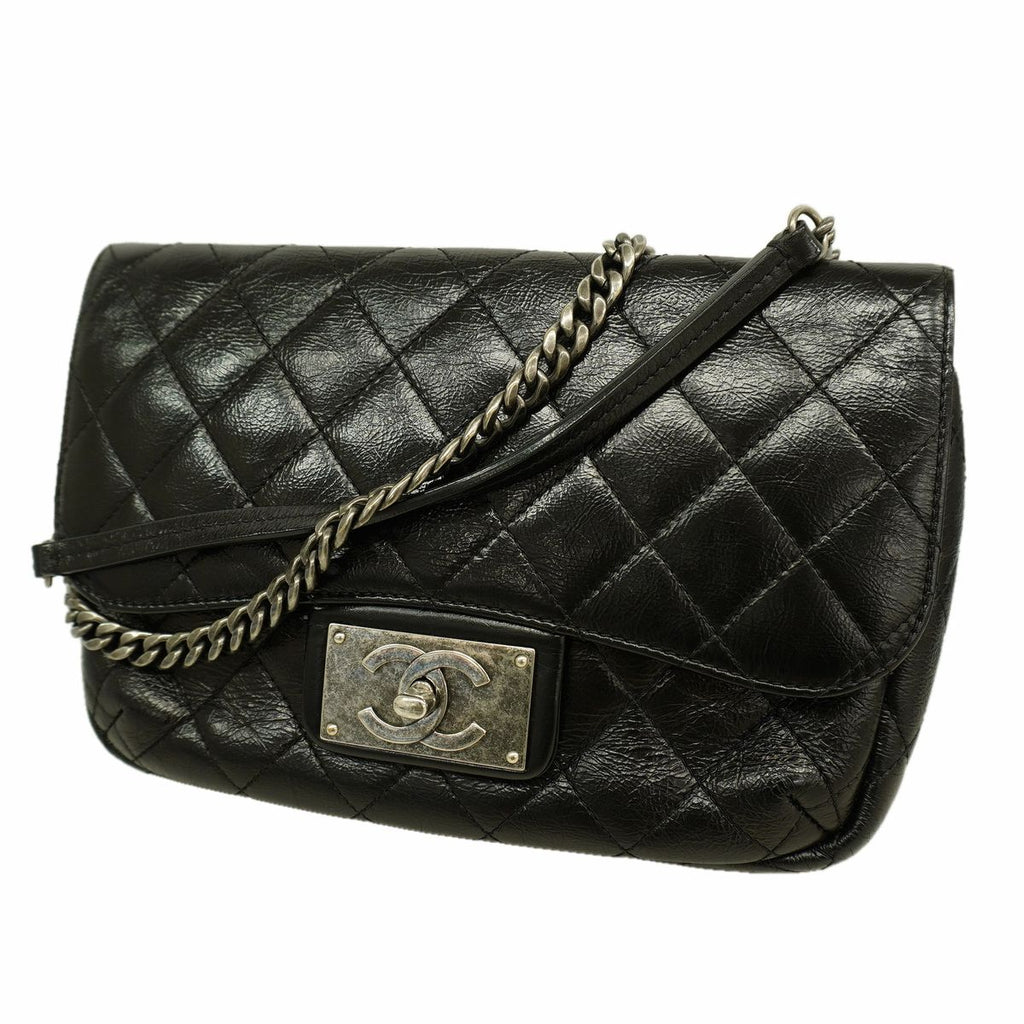 Chanel Shoulder Bag Quilted Calfskin Black Silver