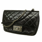 Chanel Shoulder Bag Quilted Calfskin Black Silver