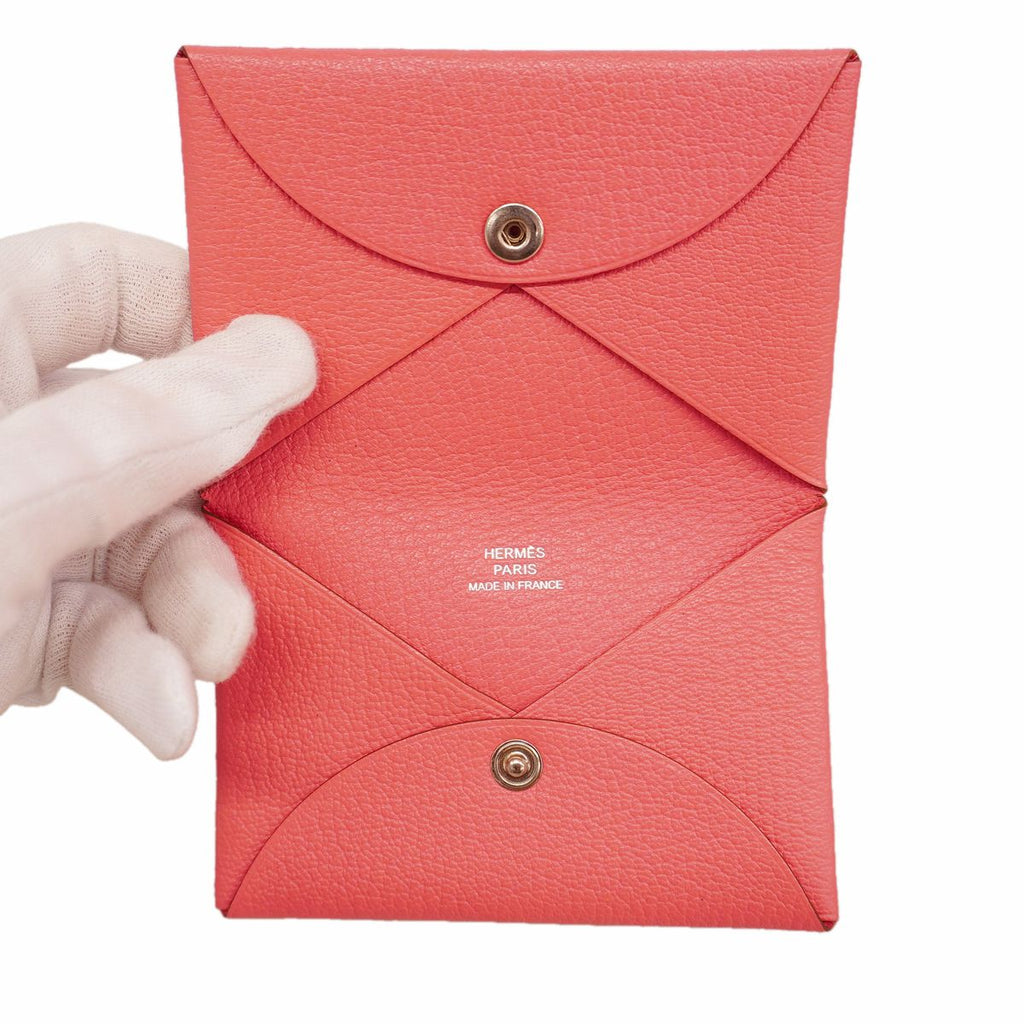 Hermes Card Case Calvi Chevre Mysore Rose Azalea Silver — view 3