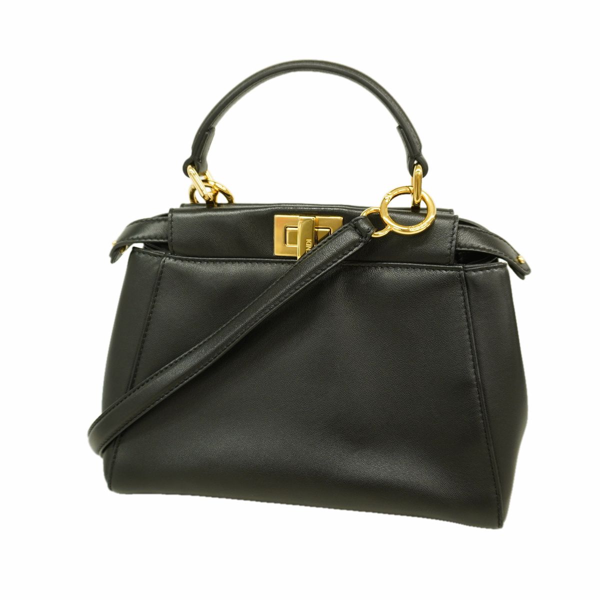 Fendi Handbag Mini Peekaboo Leather Black Gold 2-Way Bag