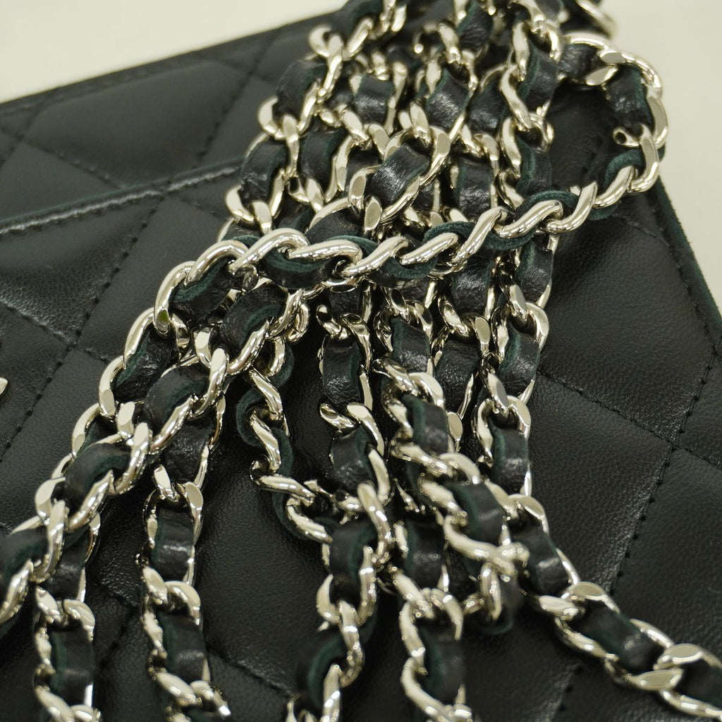 Chanel Wallet on Chain Quilted Lambskin Black Silver Shoulder Bag — view 8