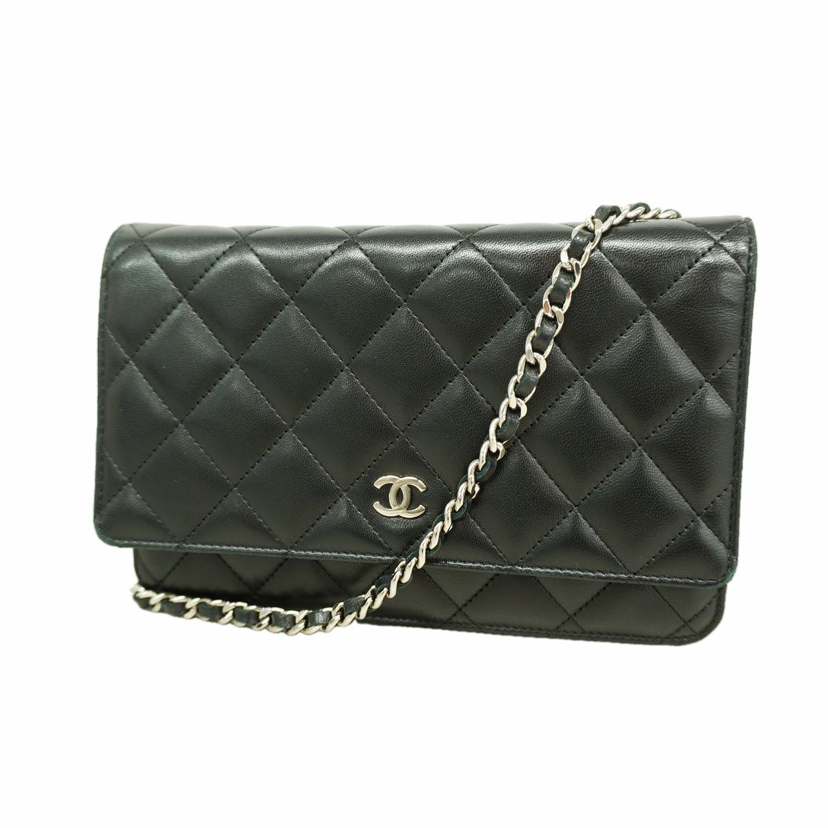 Chanel Wallet on Chain Quilted Lambskin Black Silver Shoulder Bag