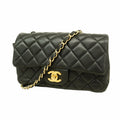 Chanel Shoulder Bag Mini Quilted Lambskin Black Gold