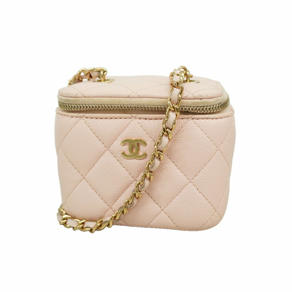 Chanel Vanity Bag Quilted Caviar Leather Pink Gold