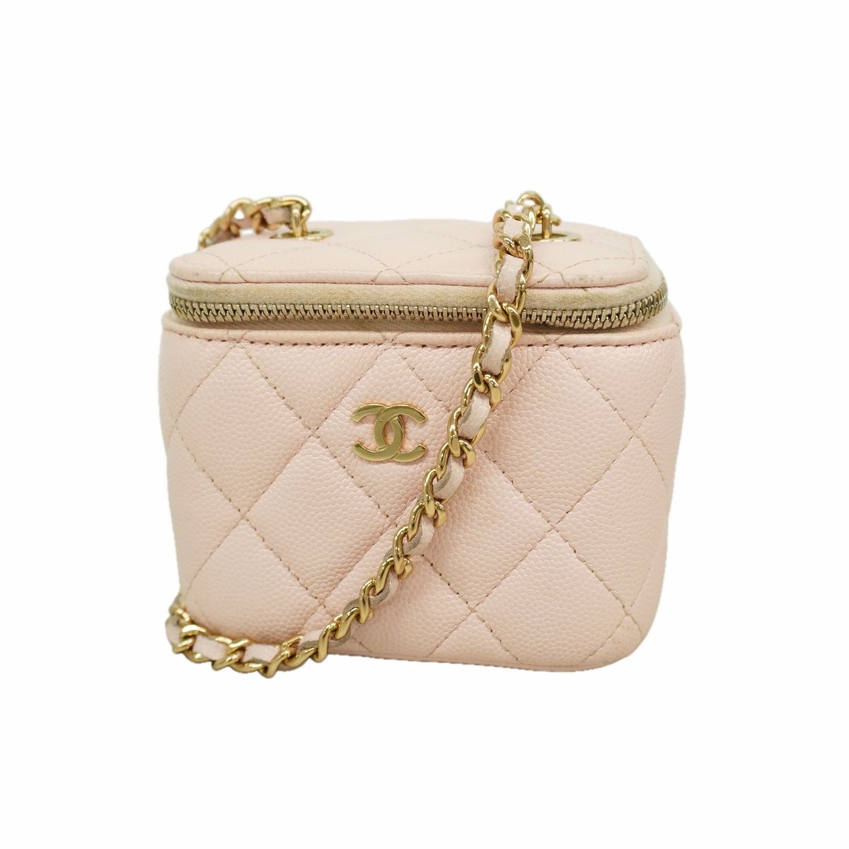 Chanel Vanity Bag Quilted Caviar Leather Pink Gold
