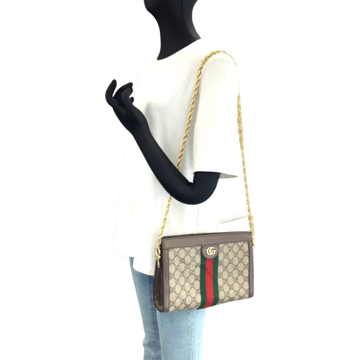 Gucci Sherry Line Ophidia GG Supreme Canvas Leather Chain Shoulder Bag Pochette — view 6