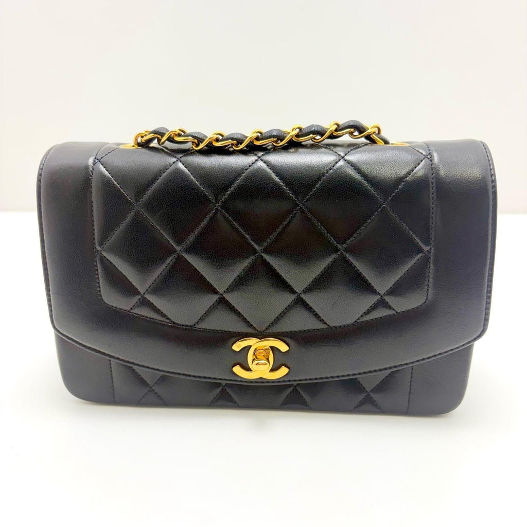 Chanel Diana 22 Quilted Chain Shoulder Black Lambskin Bag
