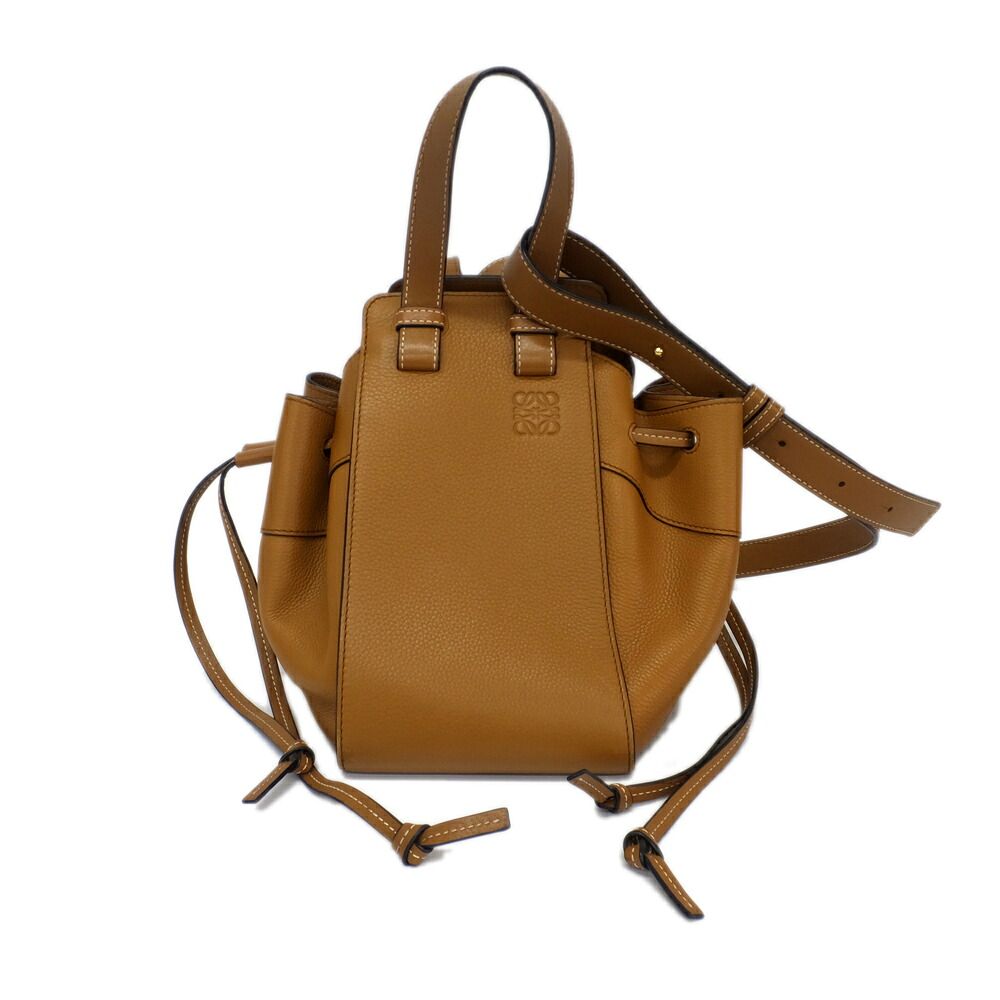 Loewe Drawstring Hammock Small Brown Gold 2-Way Logo Embossed Shoulder Bag