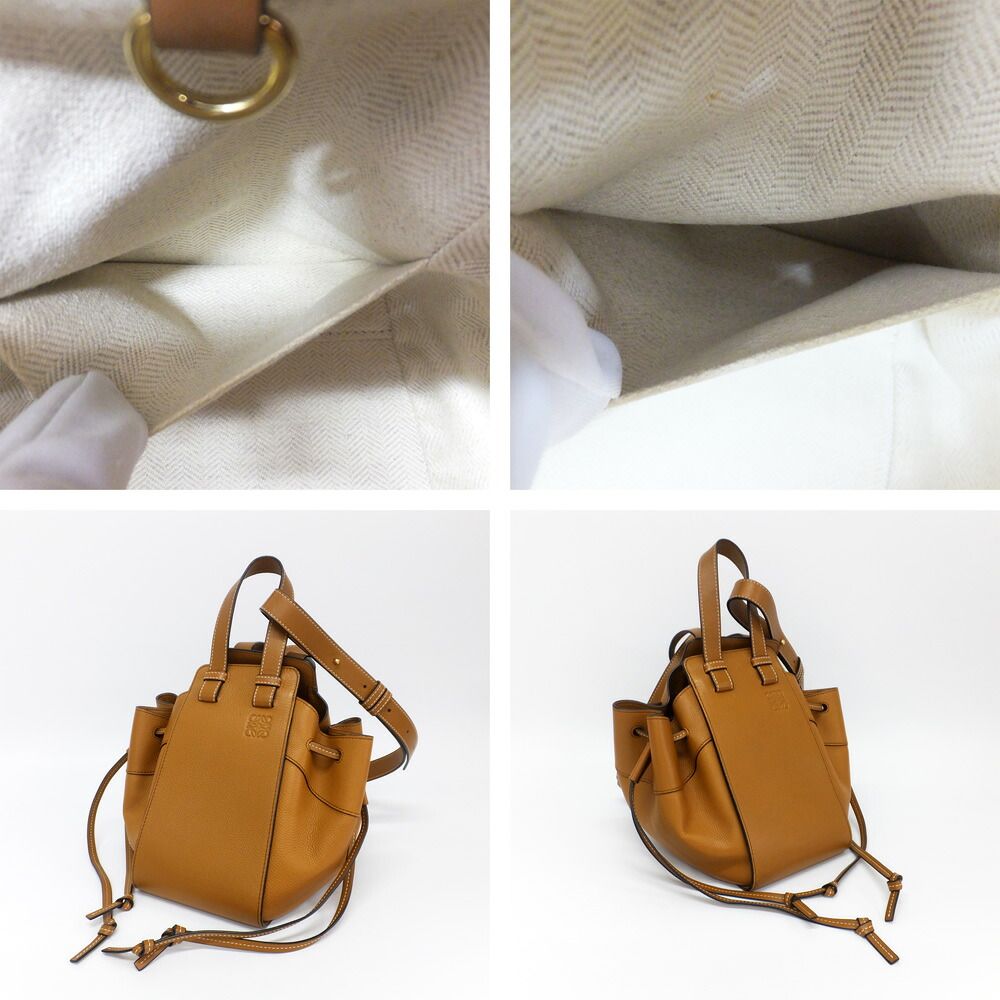Loewe Drawstring Hammock Small Brown Gold 2-Way Logo Embossed Shoulder Bag — view 8