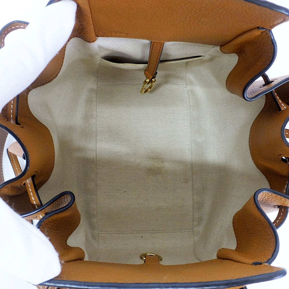 Loewe Drawstring Hammock Small Brown Gold 2-Way Logo Embossed Shoulder Bag — view 4