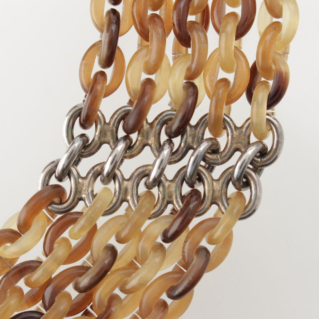 Hermes Manchette Mayon Buffalo Horn Chain Necklace Natural Silver — view 5