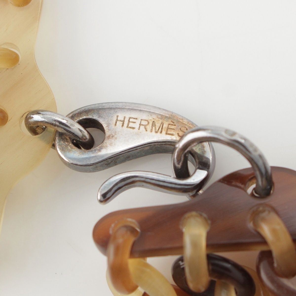 Hermes Manchette Mayon Buffalo Horn Chain Necklace Natural Silver — view 6
