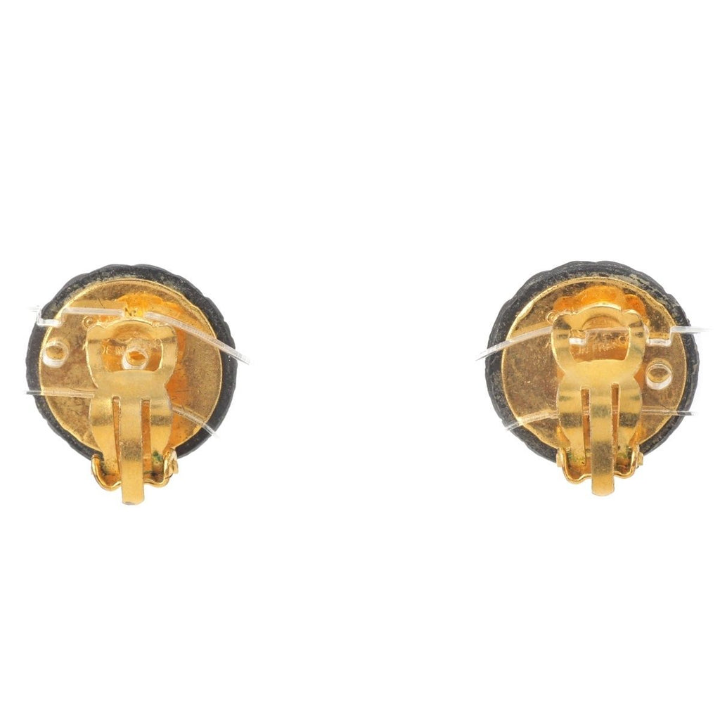 Chanel 93A Quilted CC Logo Earrings Black Gold — view 2