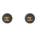 Chanel 93A Quilted CC Logo Earrings Black Gold