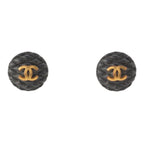 Chanel 93A Quilted CC Logo Earrings Black Gold