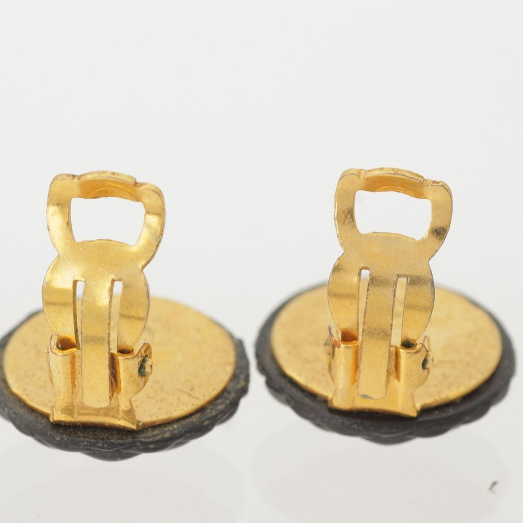 Chanel 93A Quilted CC Logo Earrings Black Gold — view 7