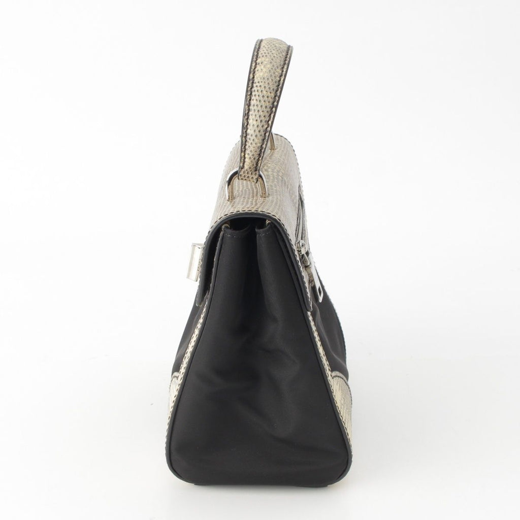 Prada Lizard Nylon 2-Way Turnlock Shoulder Handbag Black White — view 3