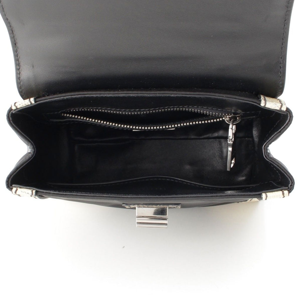Prada Lizard Nylon 2-Way Turnlock Shoulder Handbag Black White — view 6