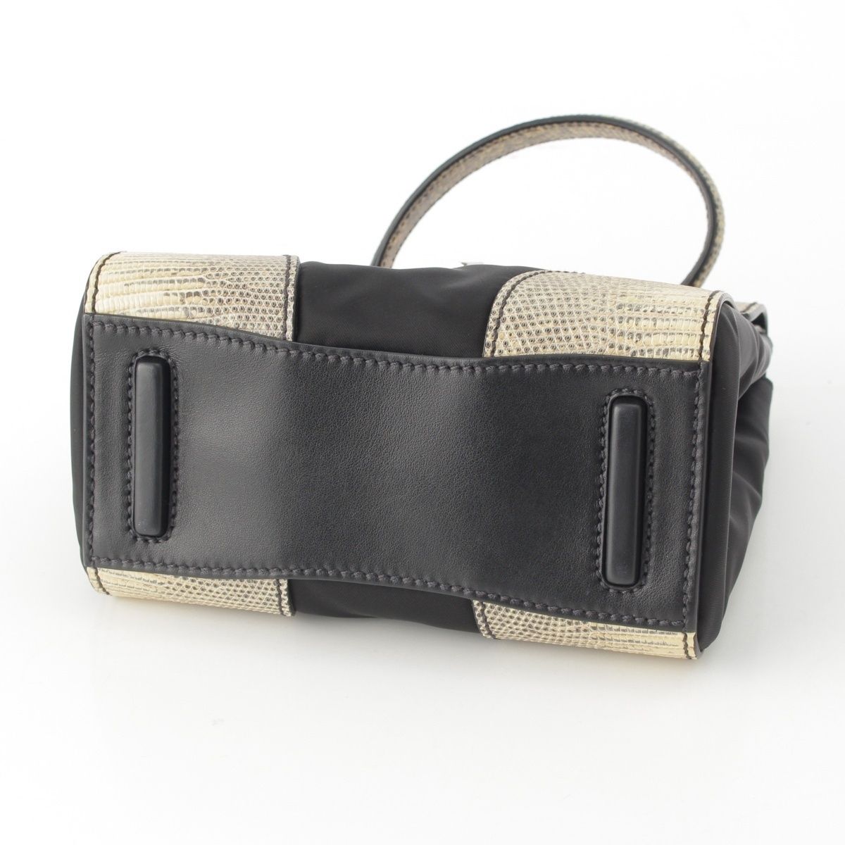 Prada Lizard Nylon 2-Way Turnlock Shoulder Handbag Black White — view 5