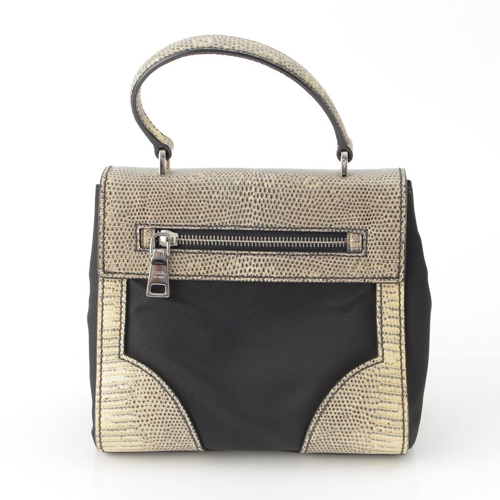 Prada Lizard Nylon 2-Way Turnlock Shoulder Handbag Black White — view 4