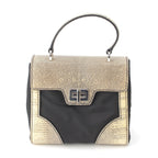 Prada Lizard Nylon 2-Way Turnlock Shoulder Handbag Black White