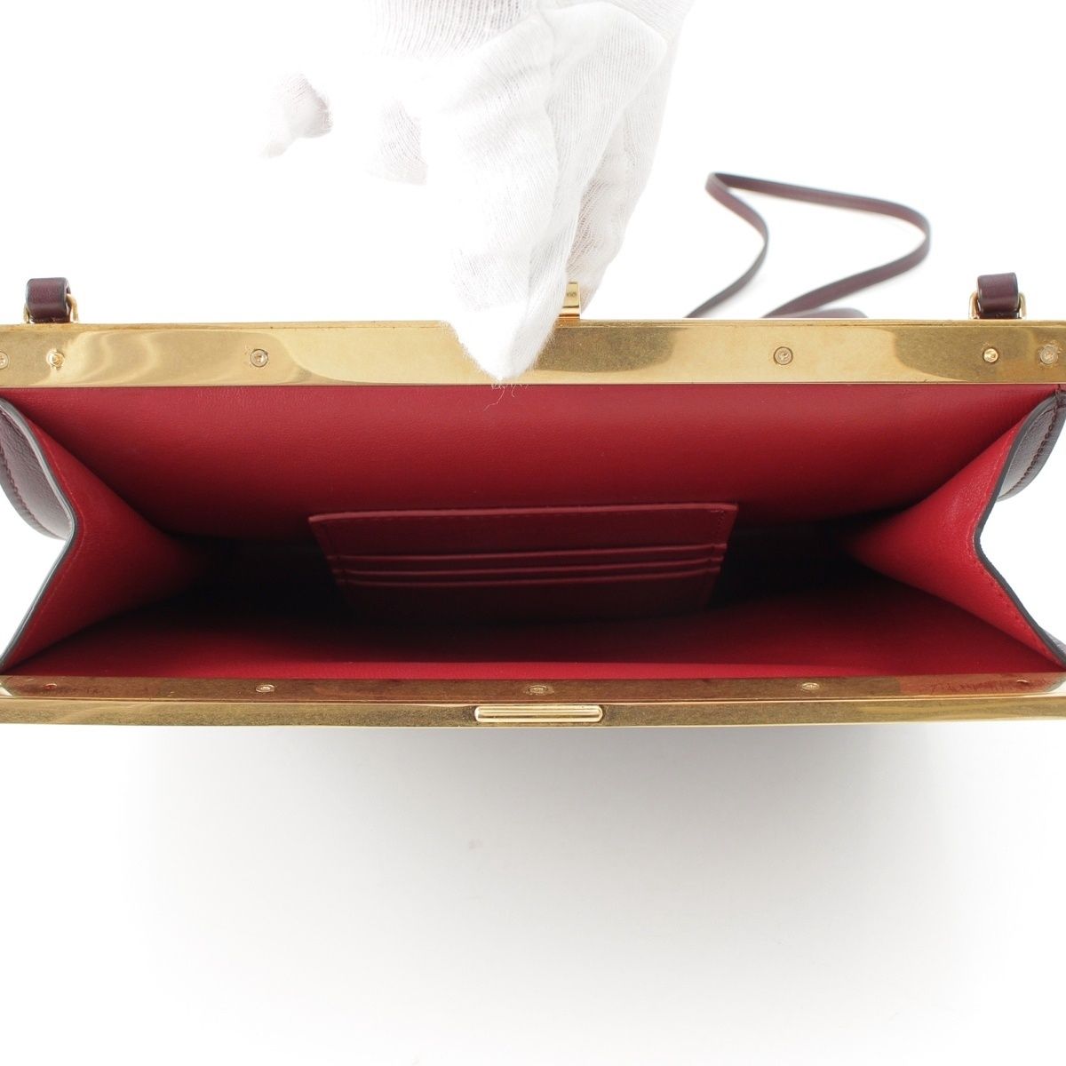 Celine Clasp Mini Leather Shoulder Bag Bordeaux — view 6