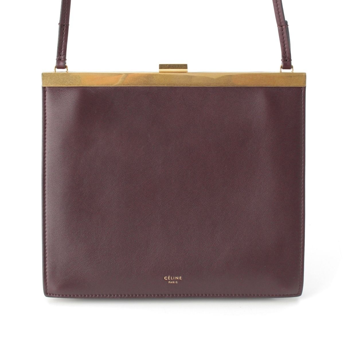 Celine Clasp Mini Leather Shoulder Bag Bordeaux