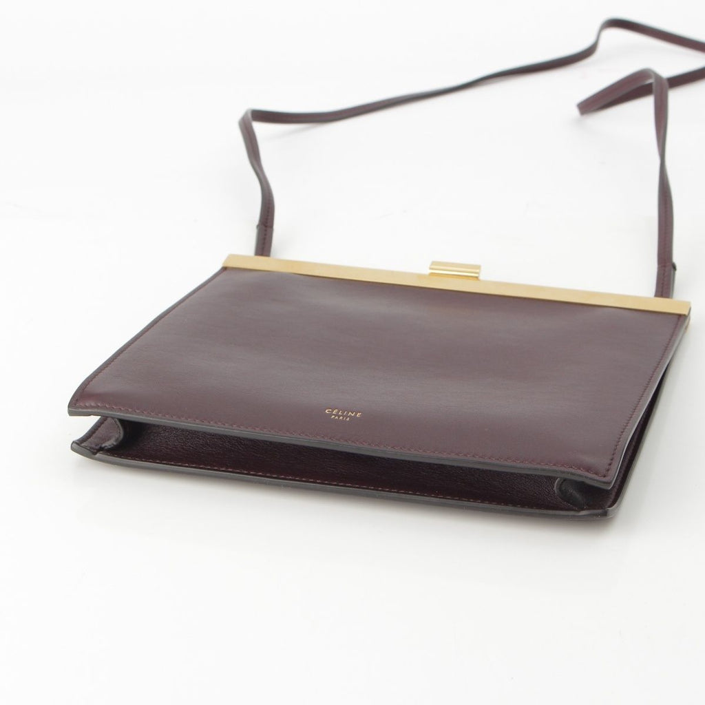 Celine Clasp Mini Leather Shoulder Bag Bordeaux — view 5