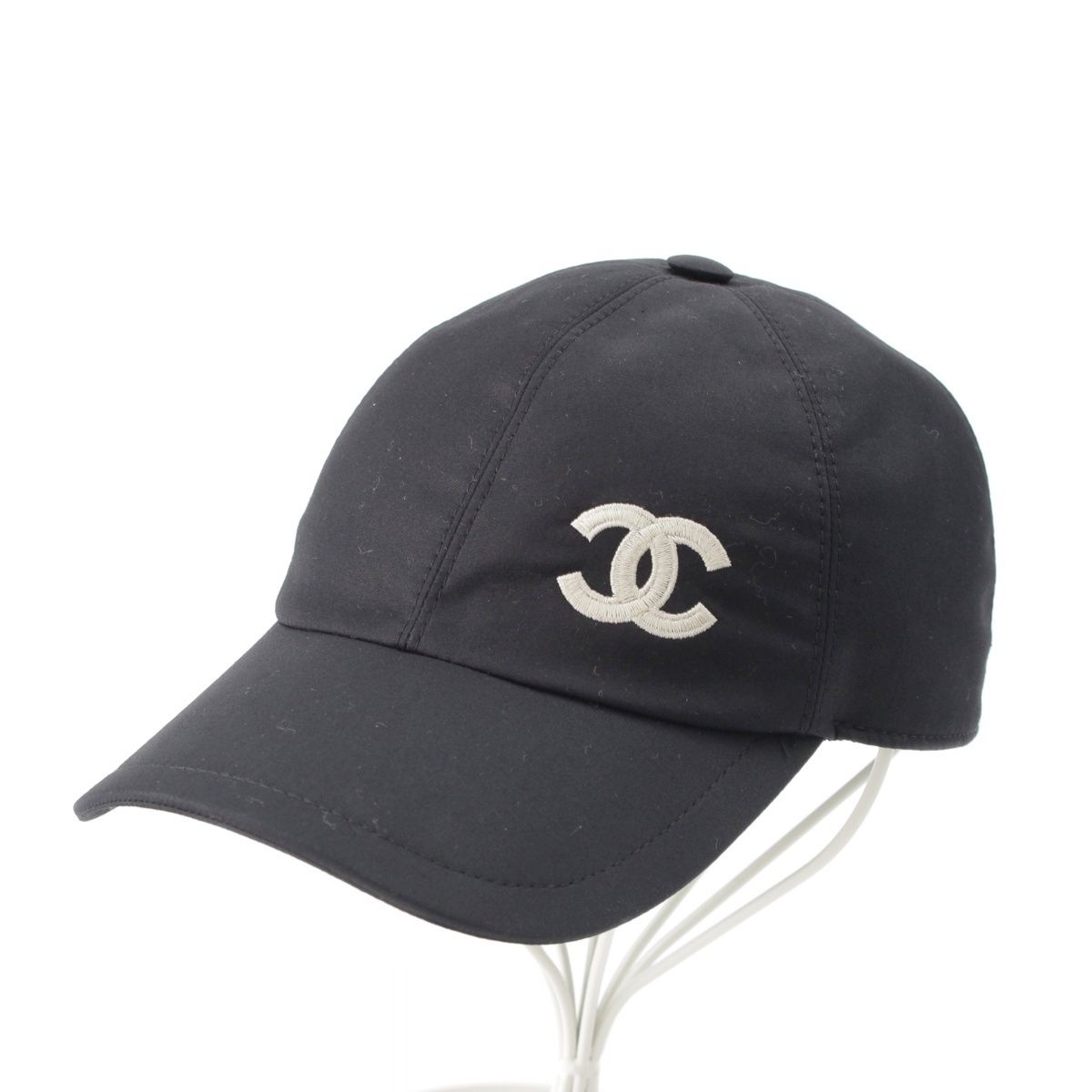 Chanel Cotton Metal CC Logo Cap Hat Black White