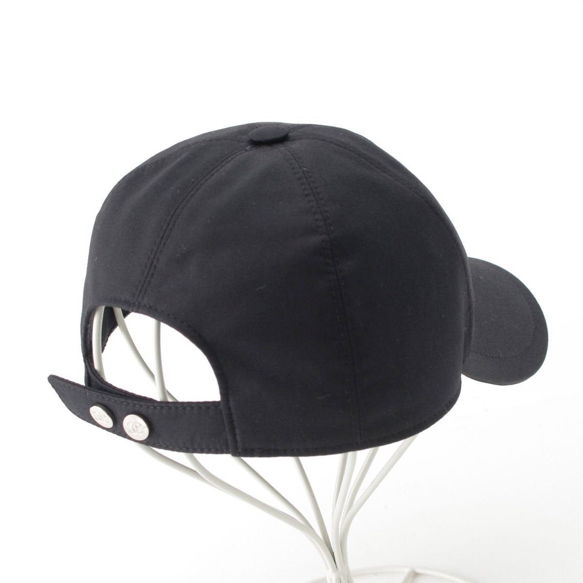 Chanel Cotton Metal CC Logo Cap Hat Black White — view 4