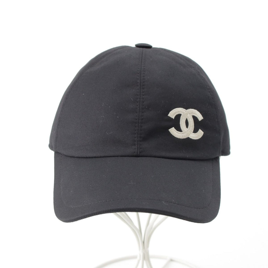 Chanel Cotton Metal CC Logo Cap Hat Black White — view 2