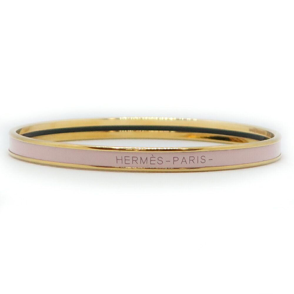 Hermes Enamel Bracelet Extra Fan Uni Rose Kander Yellow Gold Light Pink Bangle