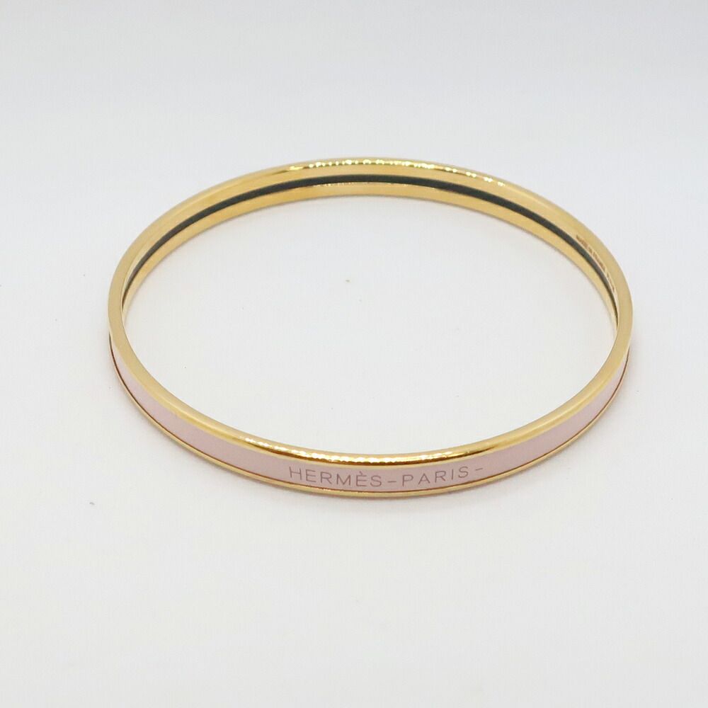 Hermes Enamel Bracelet Extra Fan Uni Rose Kander Yellow Gold Light Pink Bangle — view 2