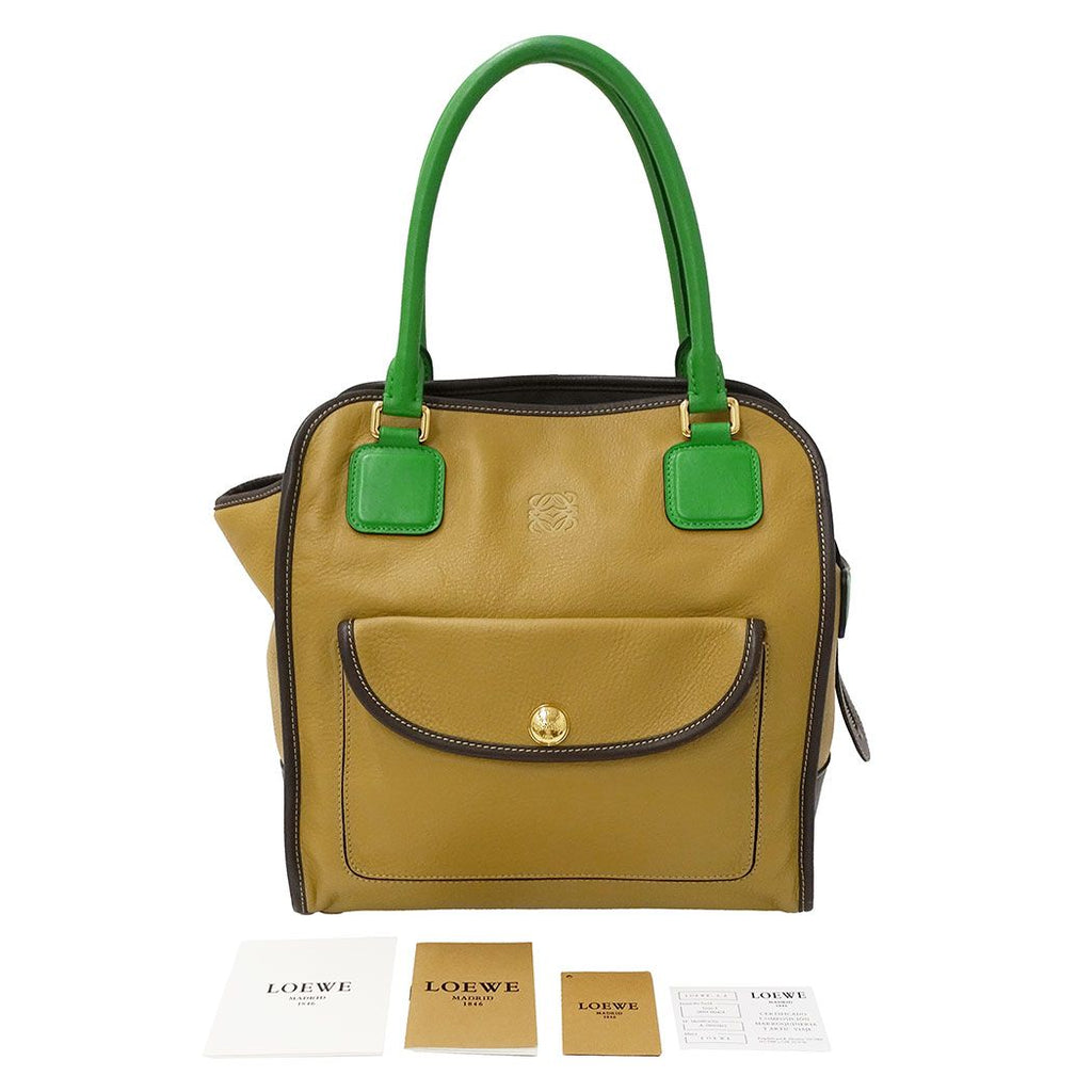 Loewe Bag Handbag Olo Anagram Leather Beige Green Handle Two-tone — view 5