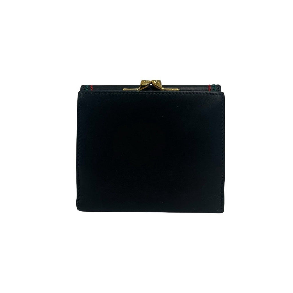 Gucci Sherry Line GG Logo Leather Kiss Lock Bifold Wallet Mini Coin Purse Black — view 2
